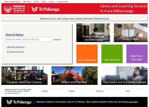 Library and Learning Services Website homepage image
